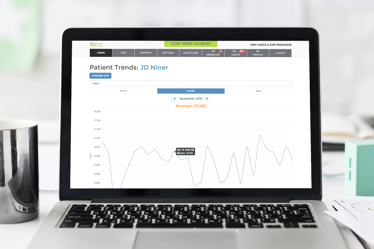 virtual-care-timer-1bios-viewing-patient-trends-being-timed-screenshot