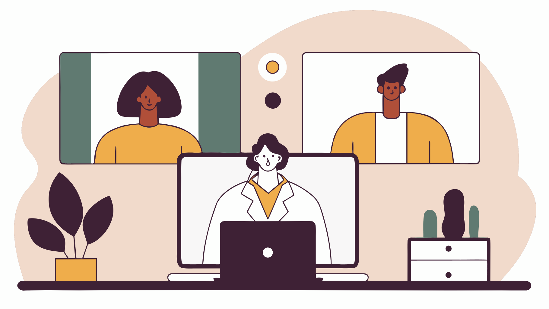 Illustration of a doctor choosing between different remote monitoring options.