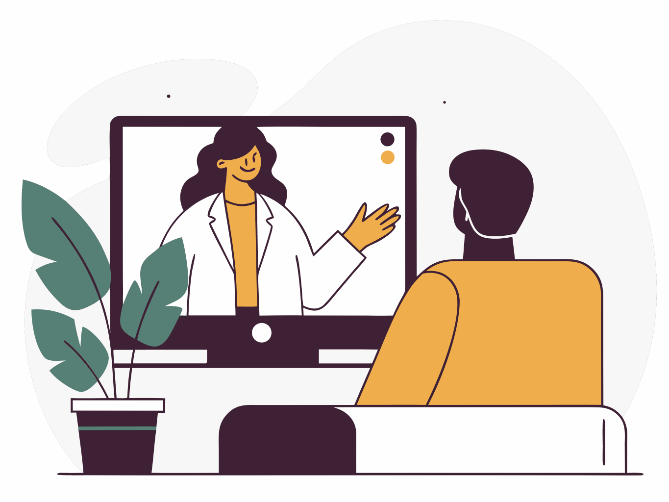 Illustration of a doctor speaking with a patient over a video call