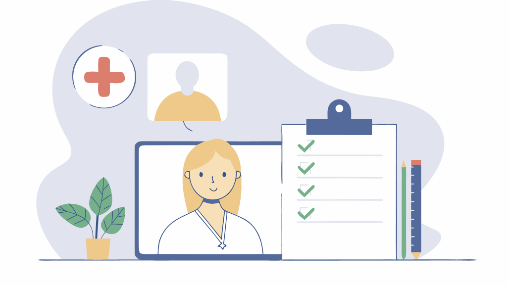 A friendly nurse engages with a client over the computer