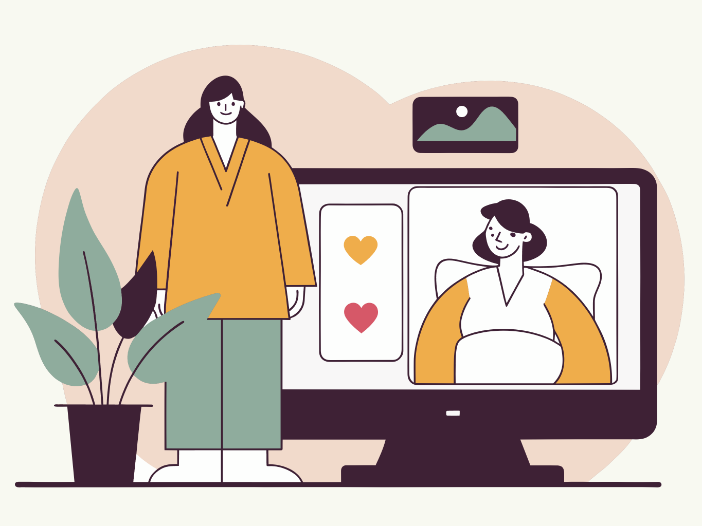 illustration of a patient with a nurse over telehealth