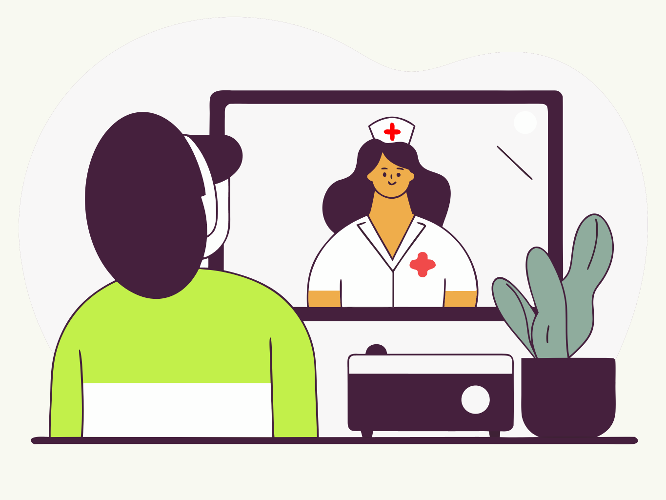 illustration of a nurse speaking with a patient over telehealth