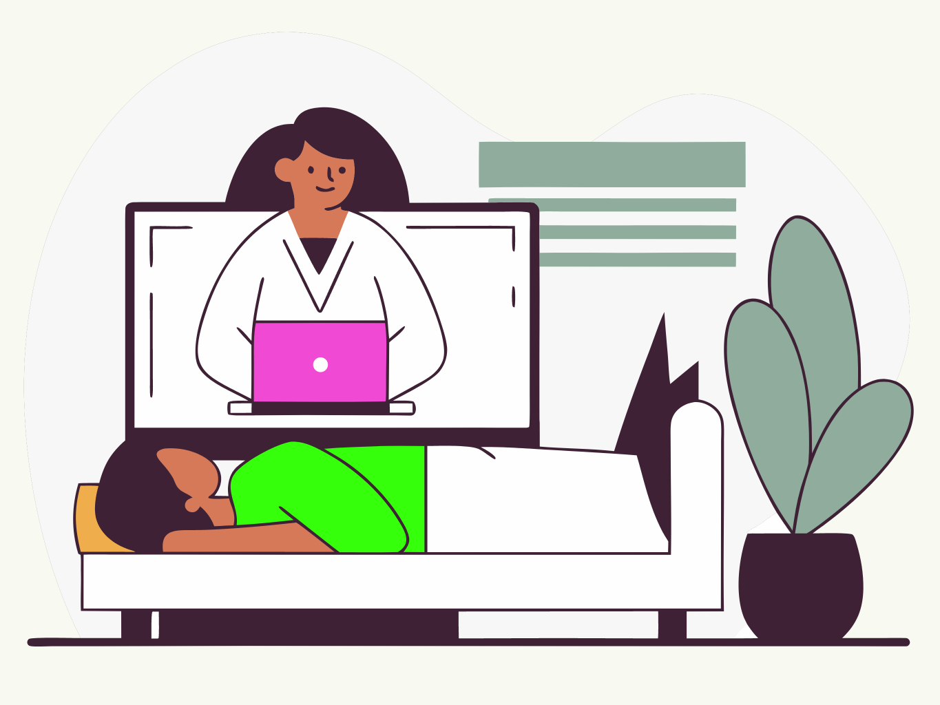 Illustration of a remote patient care telehealth visit
