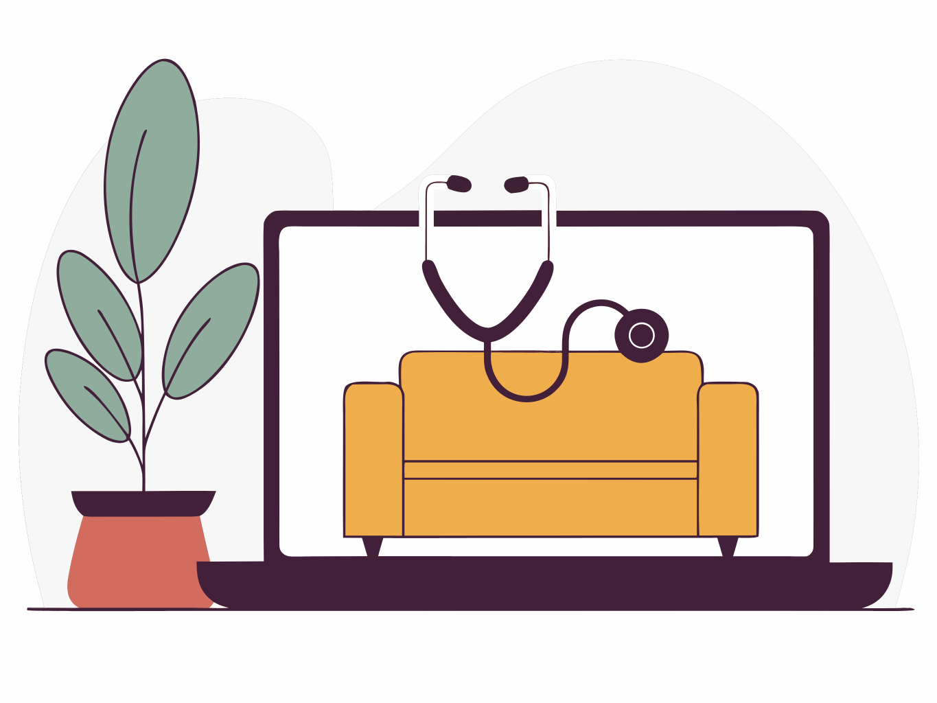 illustration of a stethoscope reaching out from a laptop scren 